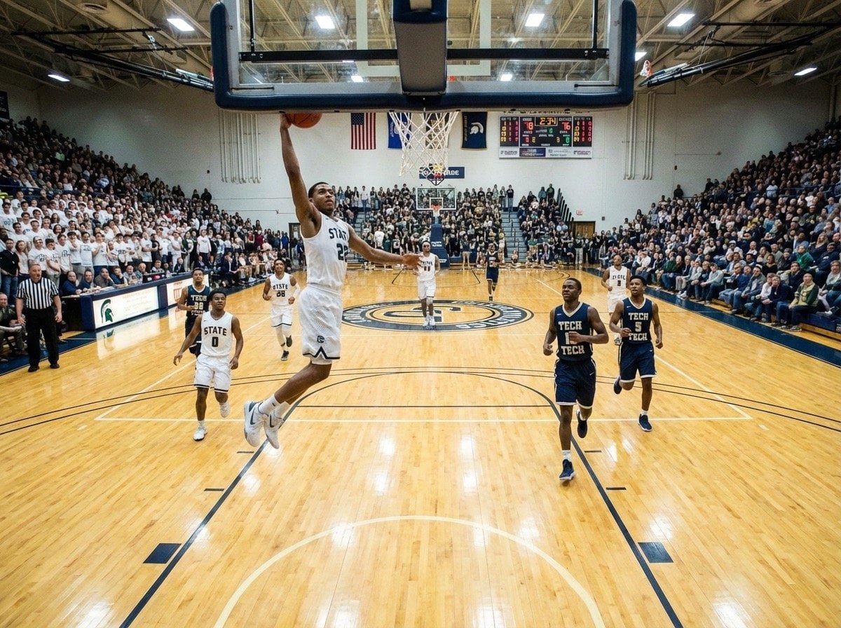 NCAA compliant home white and away dark basketball uniforms in a game.
